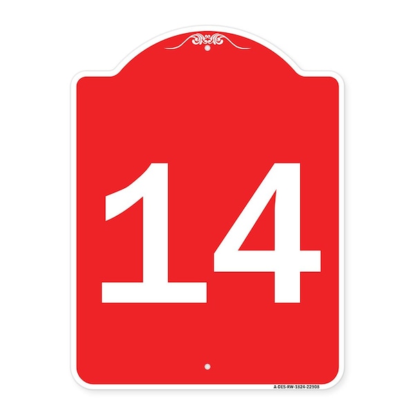Signmission Designer Series Sign-Sign W/ Number 14, Red & White Aluminum Sign, 18" x 24", RW-1824-22908 A-DES-RW-1824-22908 - main